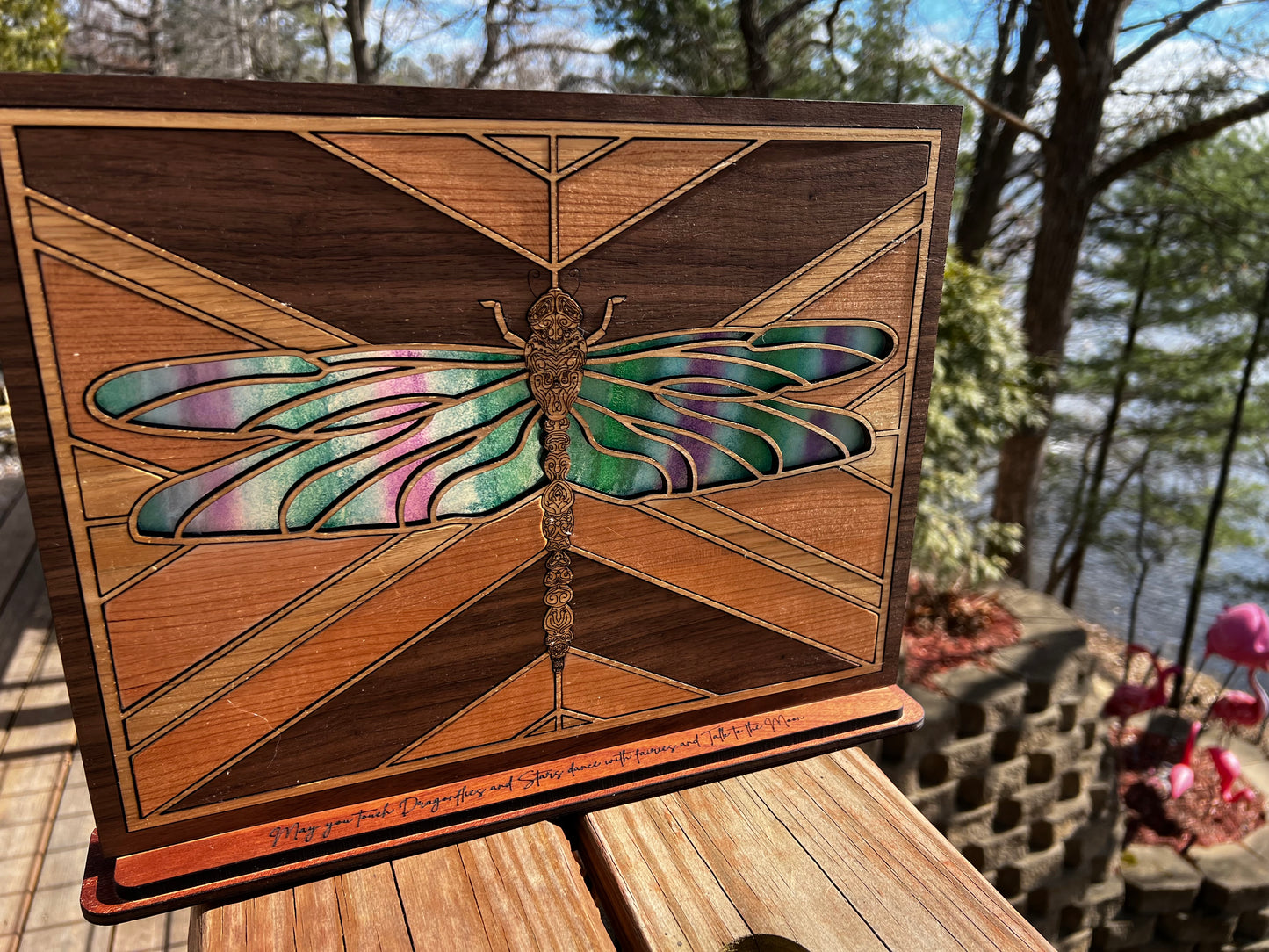 Dragonfly wooden sign with a base