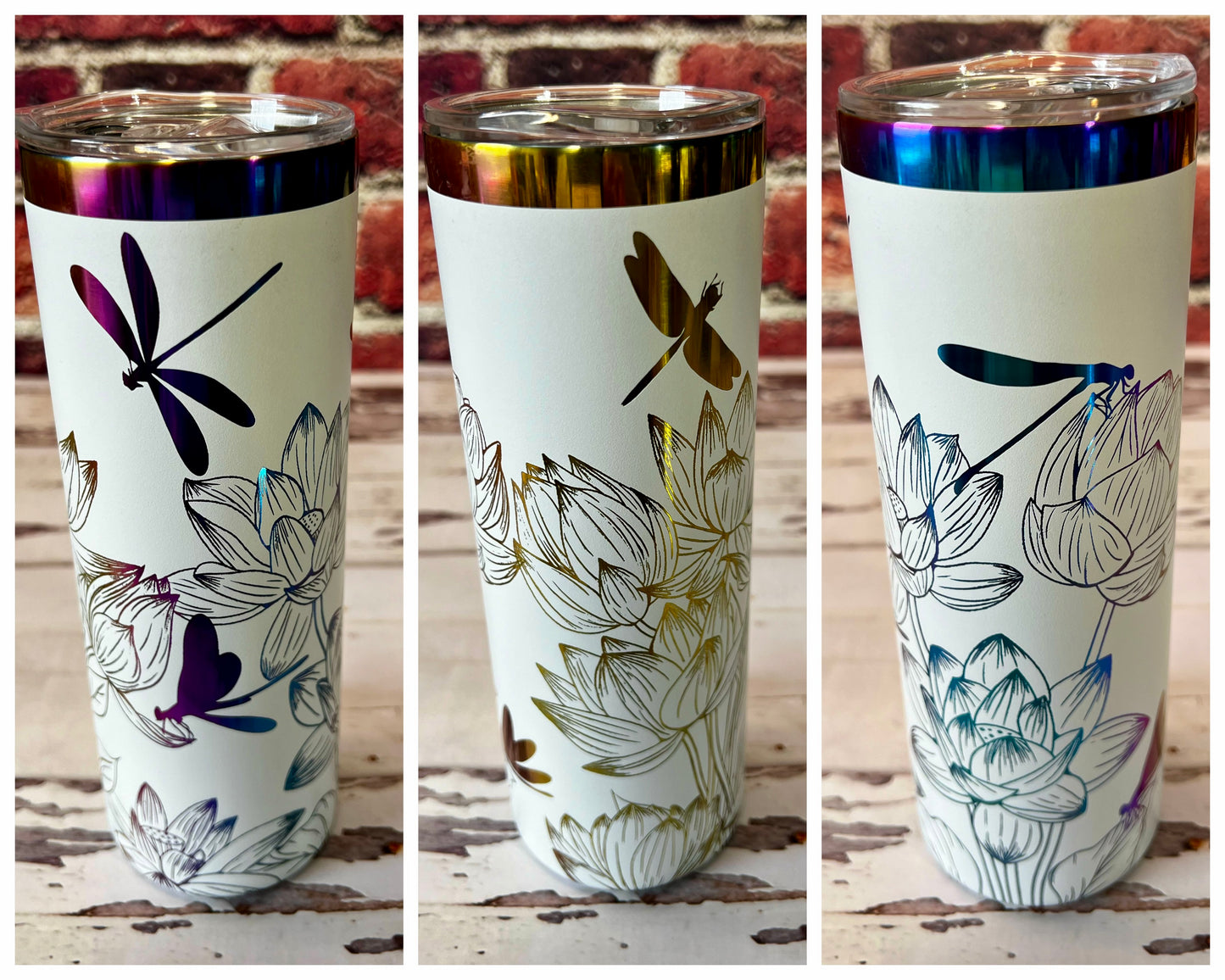 20 ounce skinny engraved Rainbow Metallic Tumbler