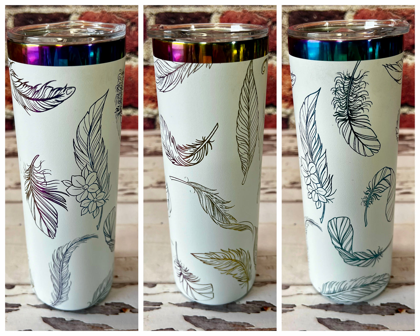20 ounce skinny engraved Rainbow Metallic Tumbler