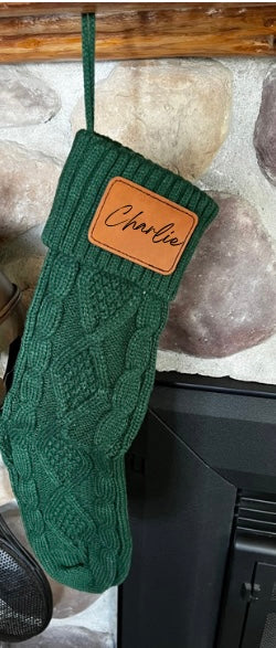 18” stocking with personalized leatherette patch