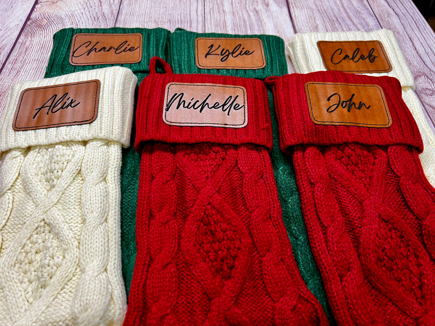 18” stocking with personalized leatherette patch