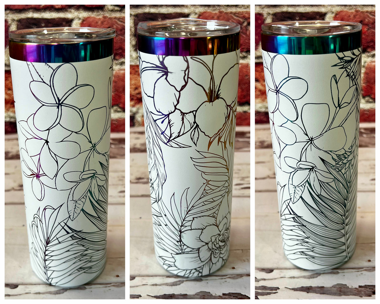 20 ounce skinny engraved Rainbow Metallic Tumbler