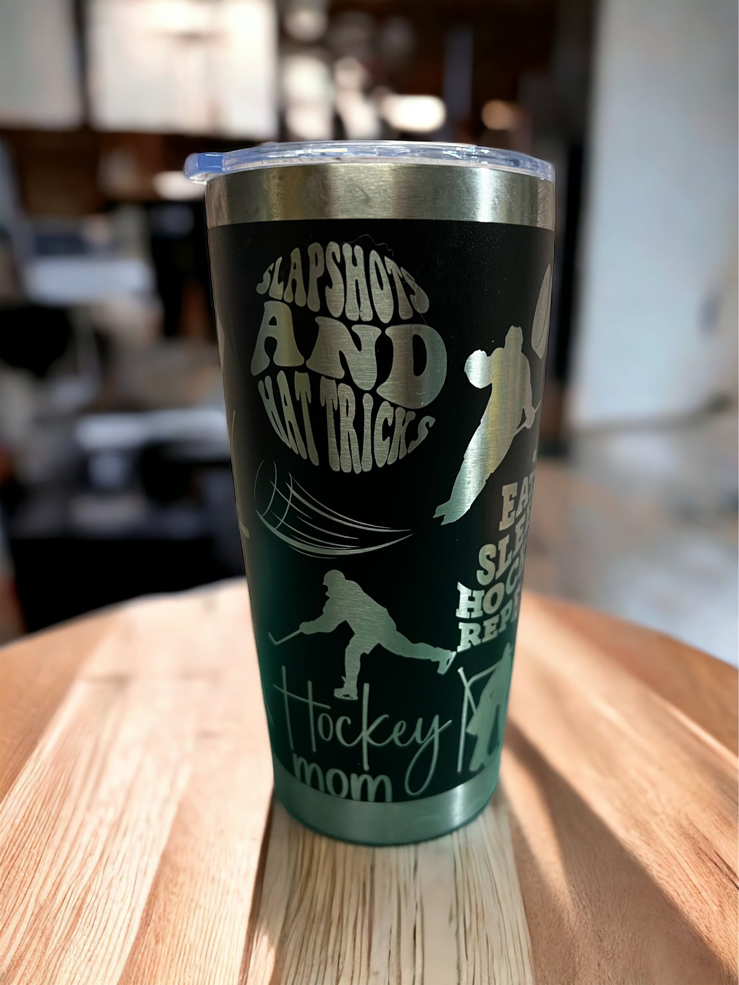 20 ounce engraved Black Tumbler - Hockey Mom