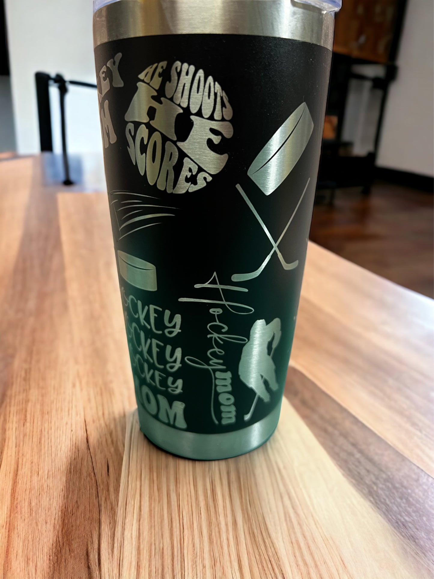 20 ounce engraved Black Tumbler - Hockey Mom