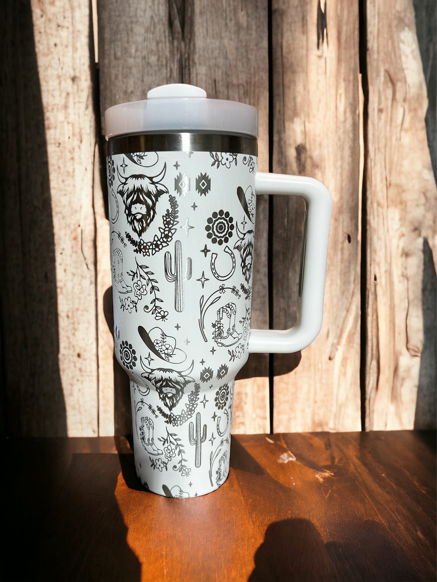 40 ounce engraved stainless steel tumbler Highland Cows, Cowboy Hats and Boots