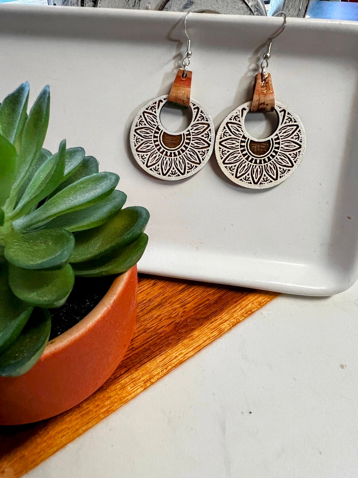 Earrings | Drop Earrings |Mandala Earrings | Wooden Earrings | Round Mandala Earrings