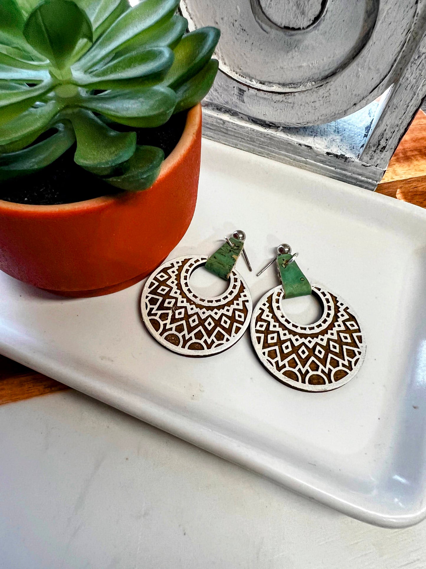 Earrings | Drop Earrings |Mandala Earrings | Wooden Earrings | Round Mandala Earrings