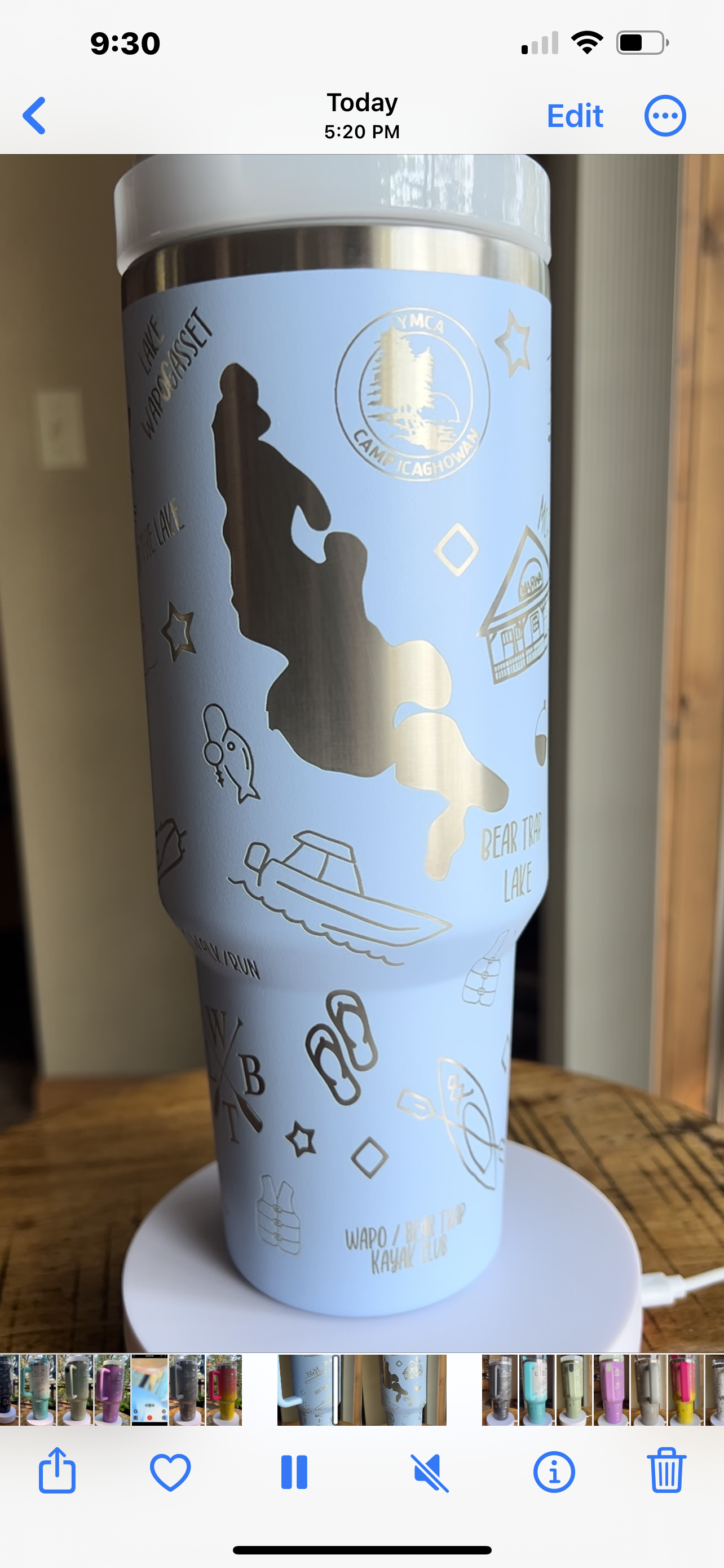 40 ounce engraved stainless steel tumbler, Lake Wapogasset and Bear Trap