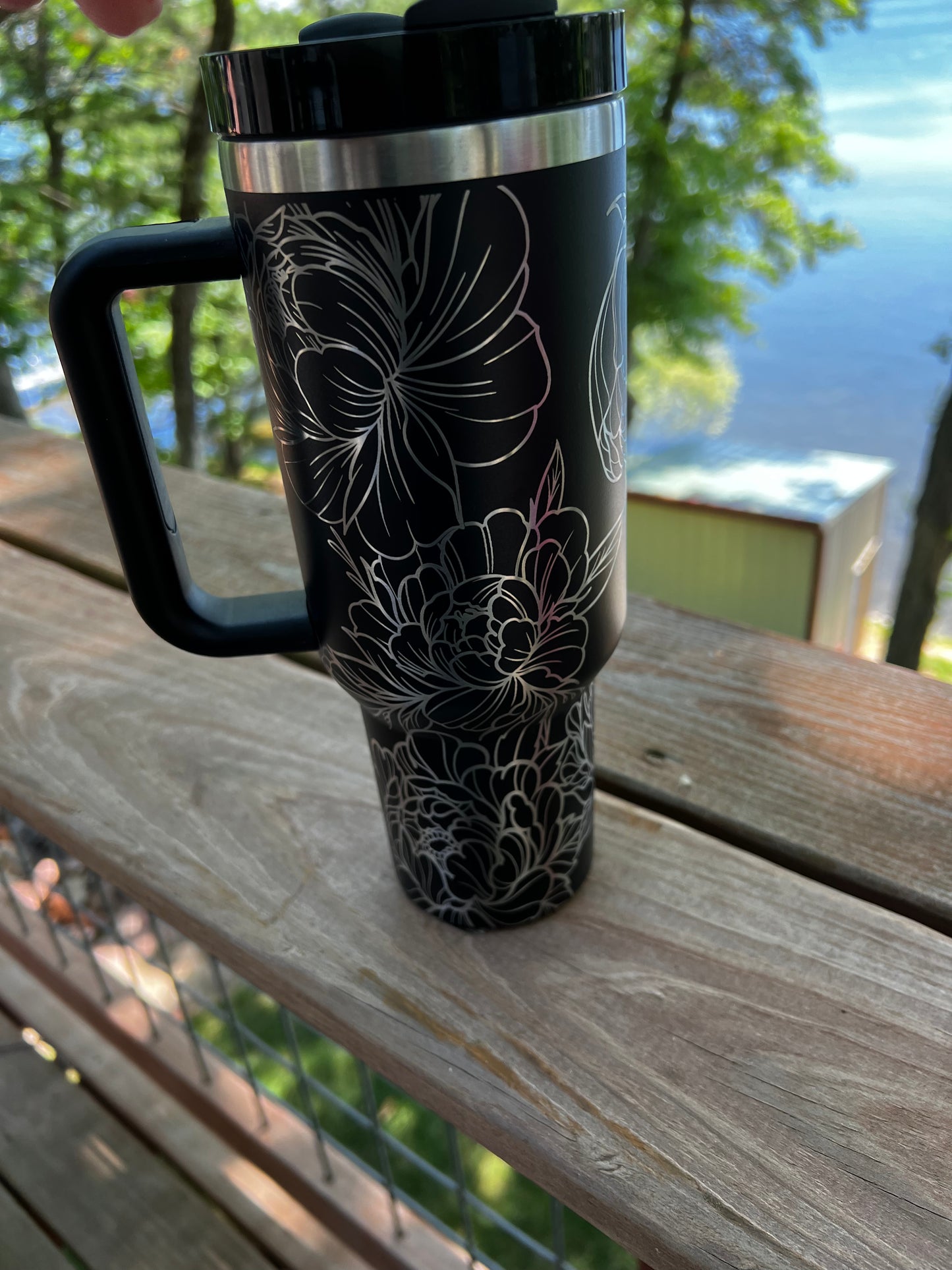 40 ounce engraved stainless steel tumbler Peonies