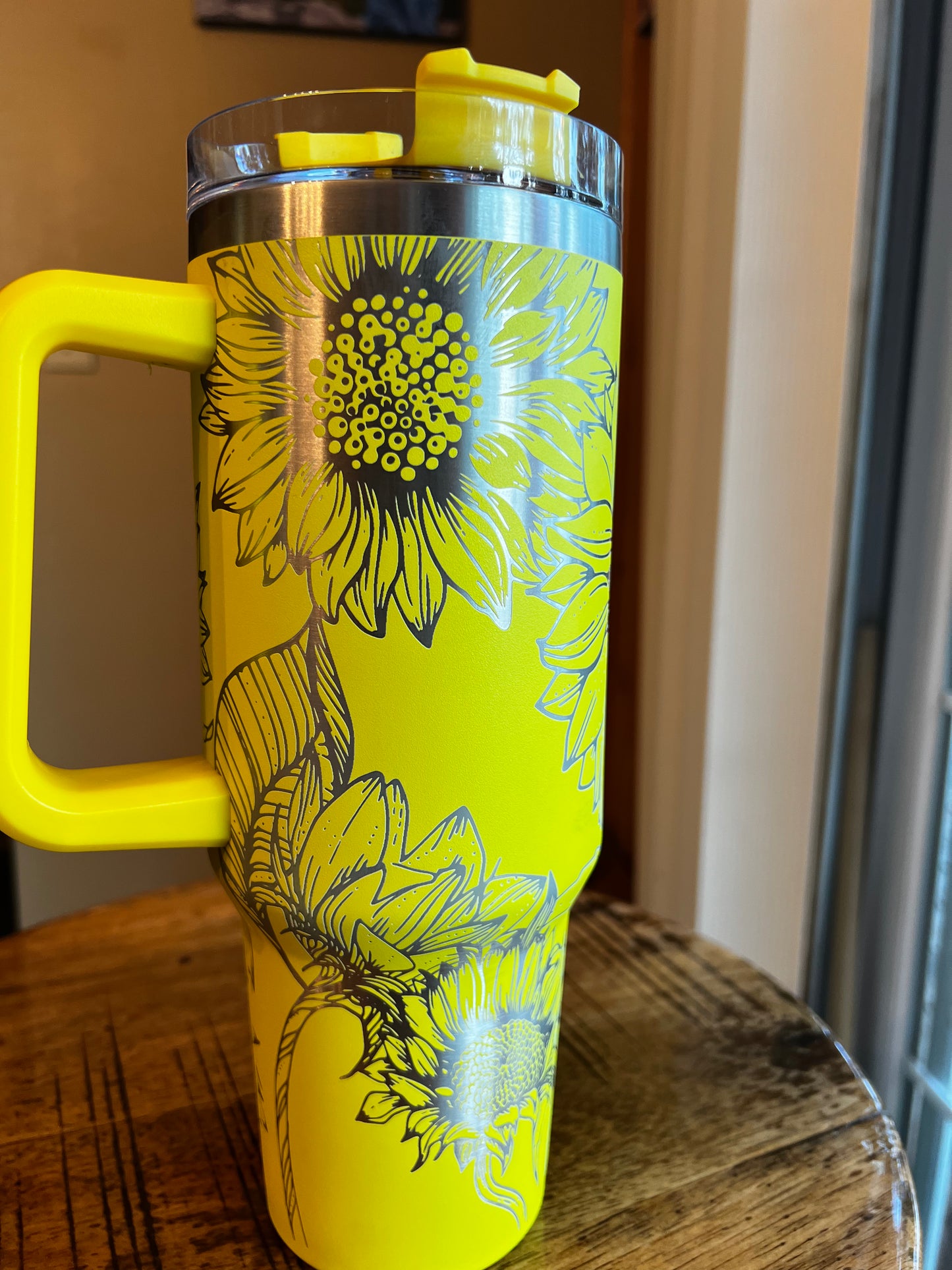 Sunflower 40 ounce engraved stainless steel tumbler