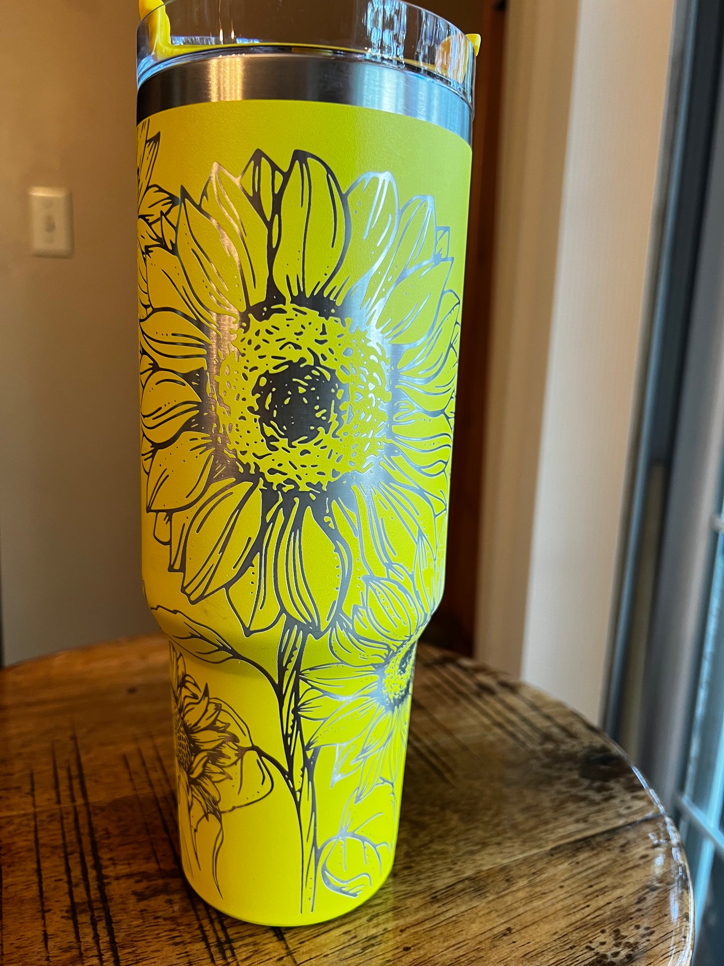 Sunflower 40 ounce engraved stainless steel tumbler