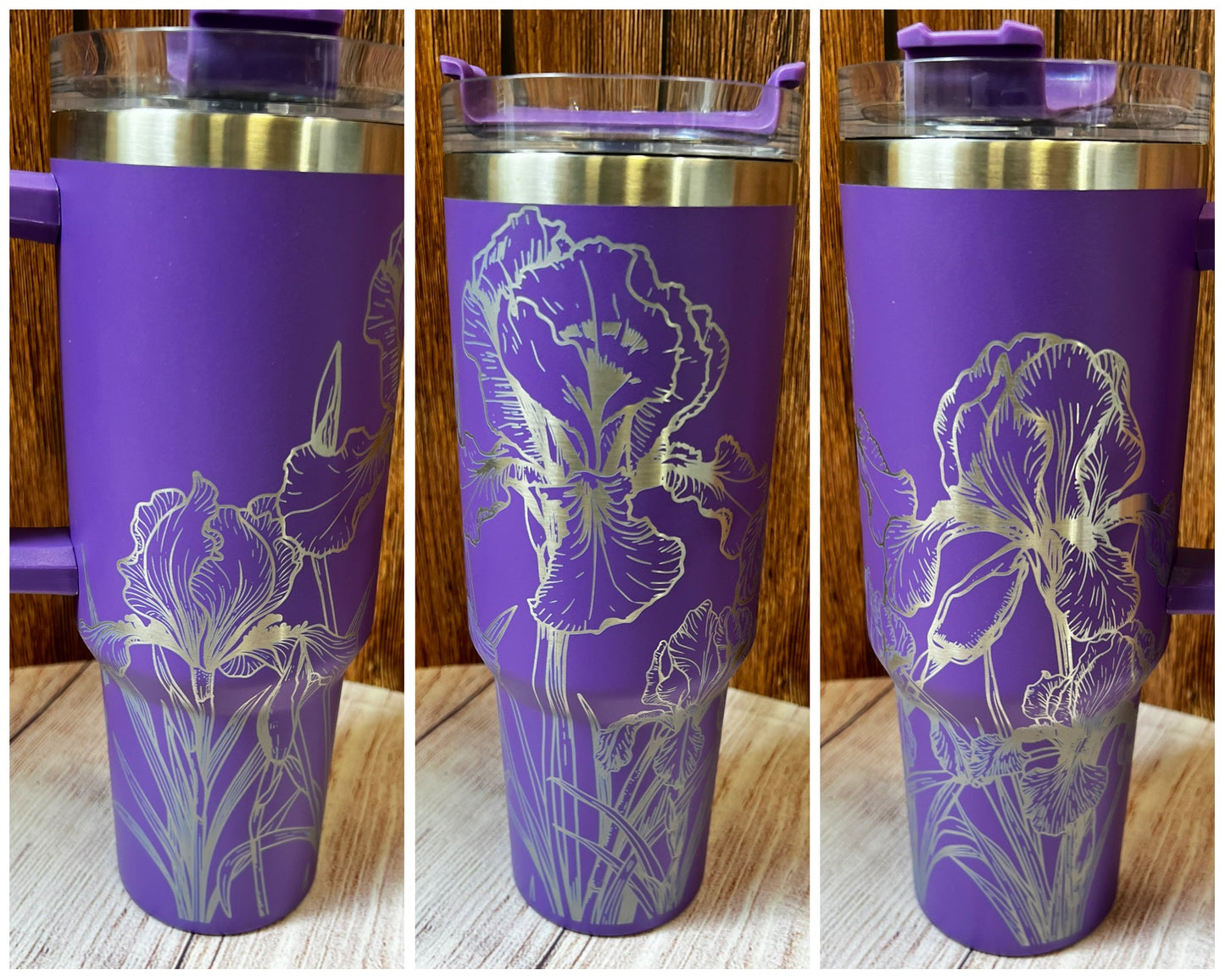 40 oz.engraved stainless steel tumbler Wild Iris