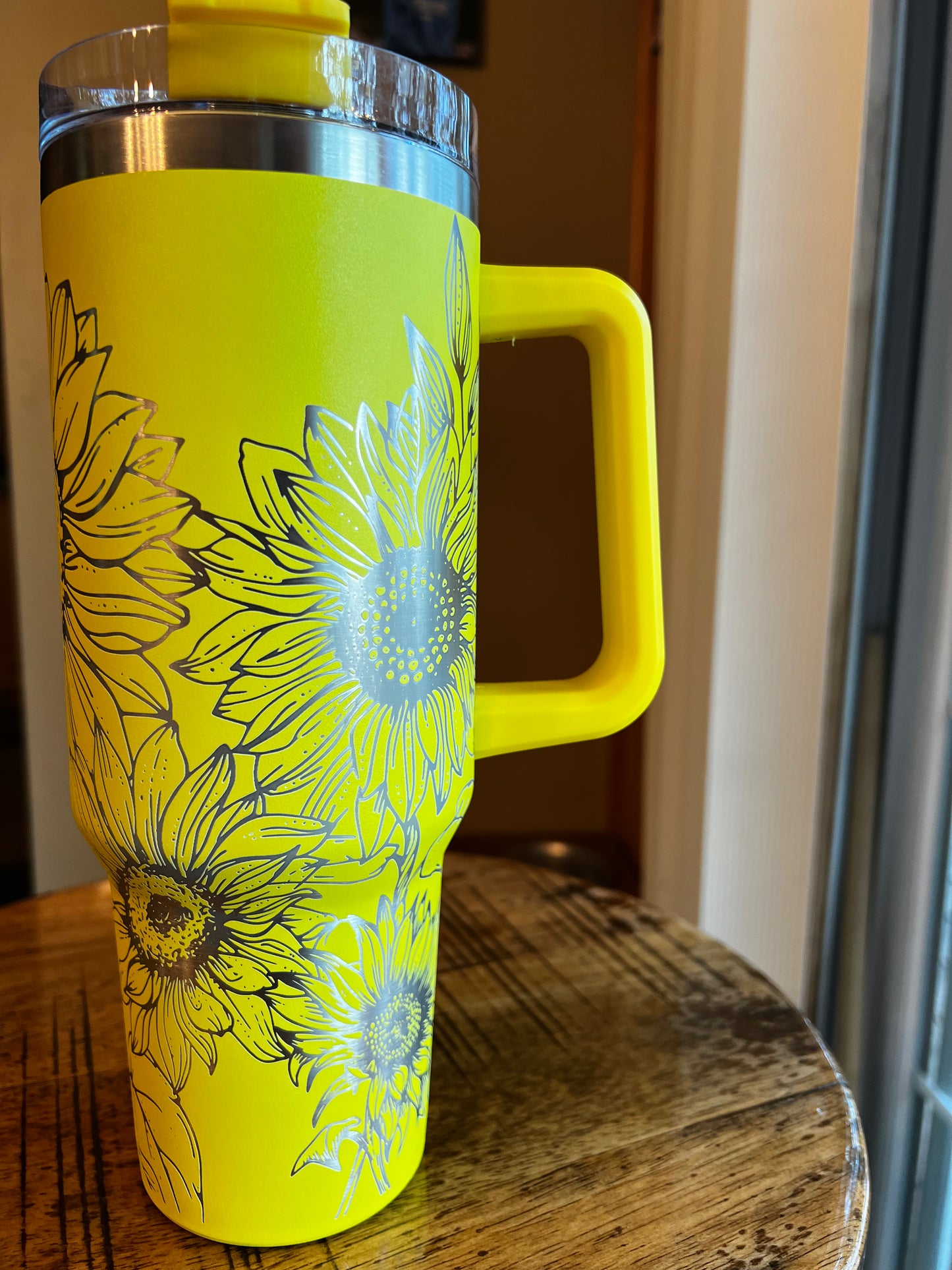 Sunflower 40 ounce engraved stainless steel tumbler