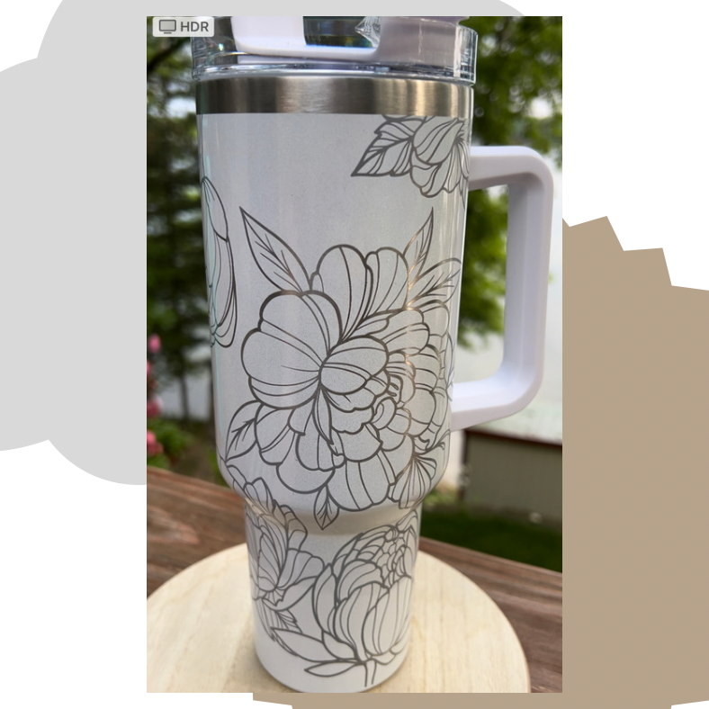 40 ounce engraved stainless steel tumbler Peonies
