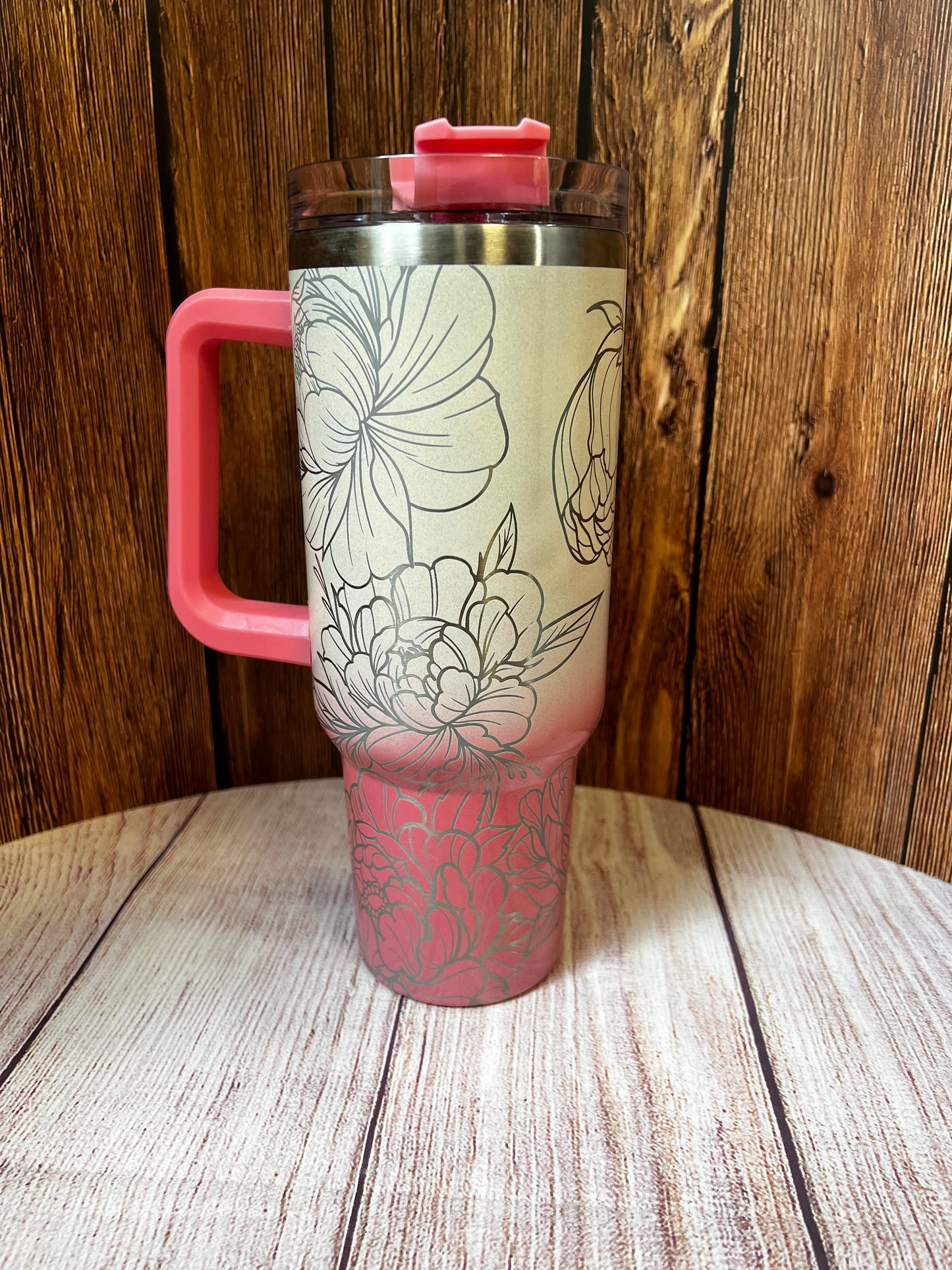 40 ounce engraved stainless steel tumbler Peonies