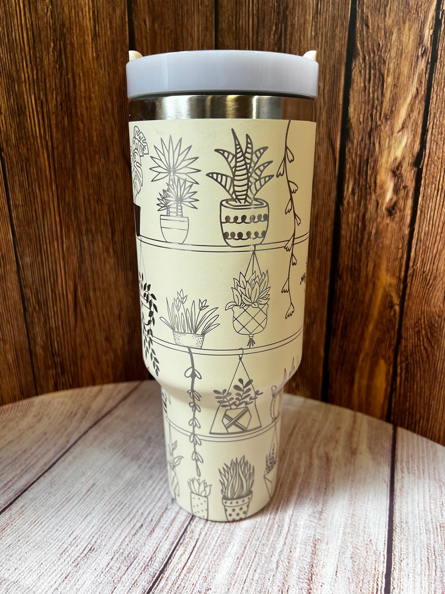 40 oz.engraved stainless steel tumbler plant shelf