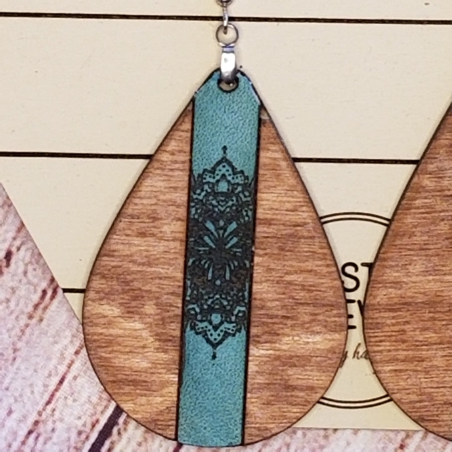 Earrings | Drop Earrings | Boho Earrings | Wood Earrings with leather insert.