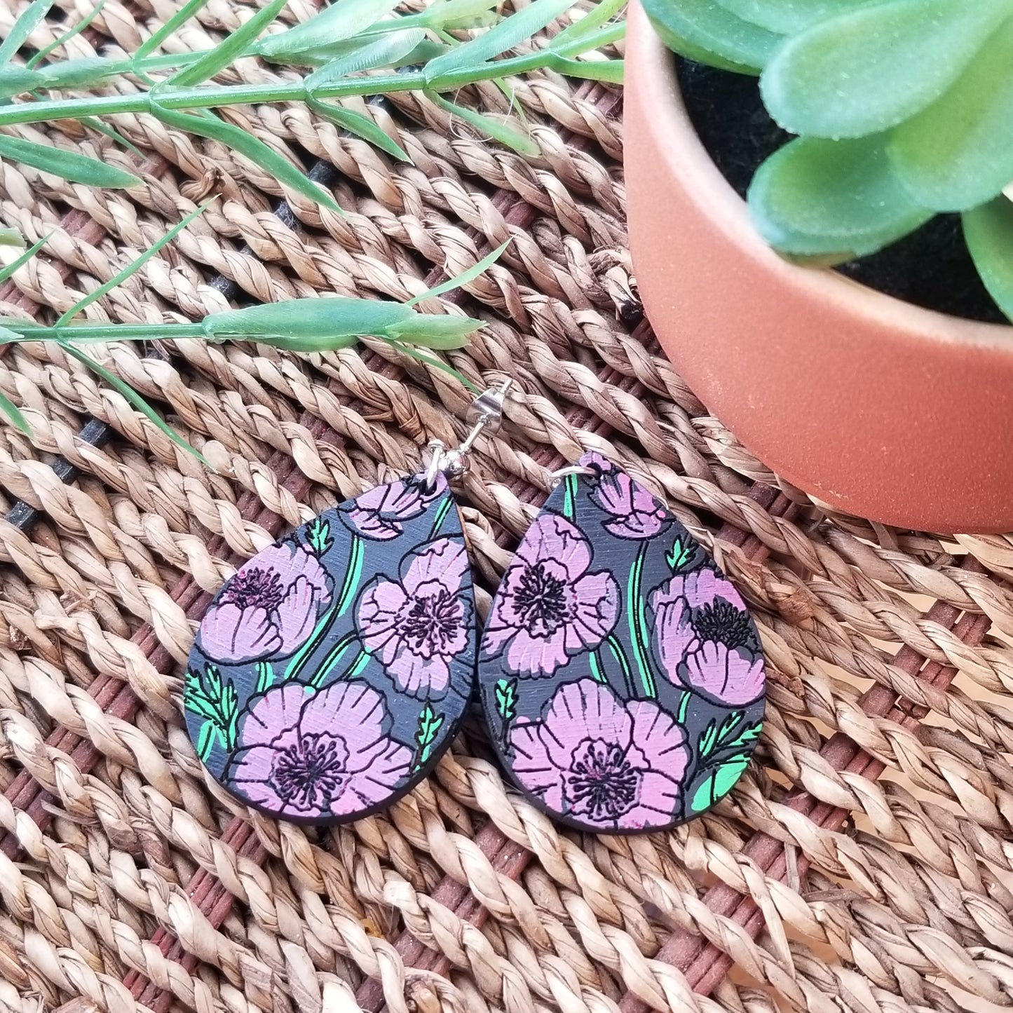 Earrings | Floral Engraved Hand Painted Earrings