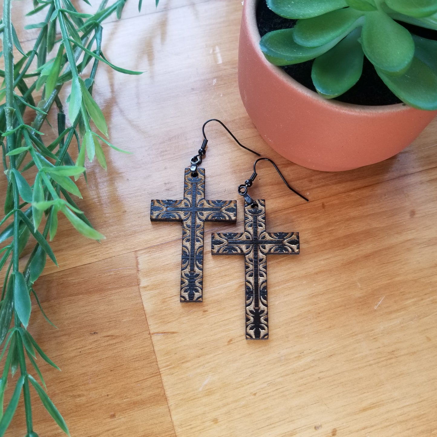 Earrings | Cross engraved earrings