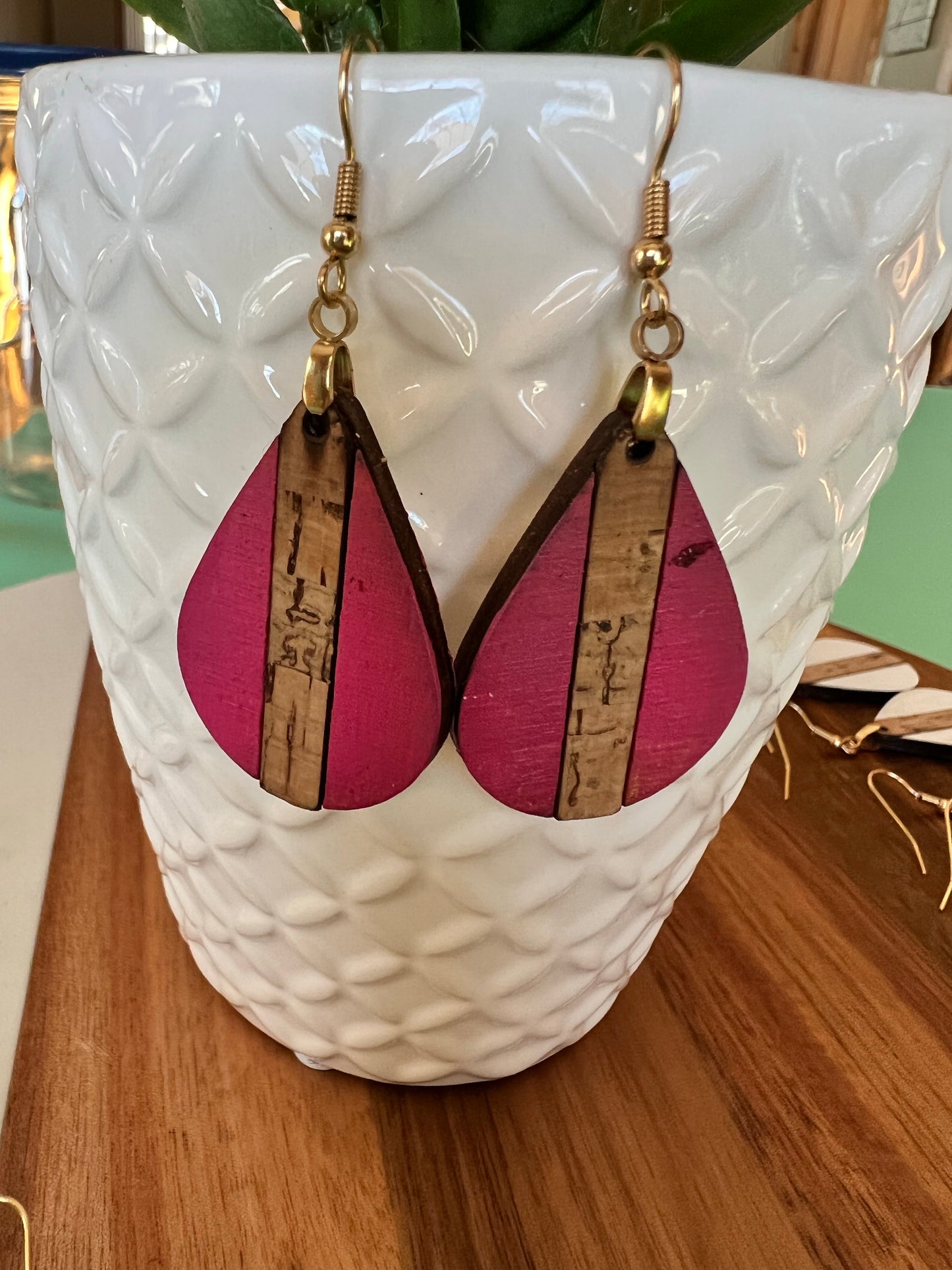 Earrings, Teardrop with cork inlay