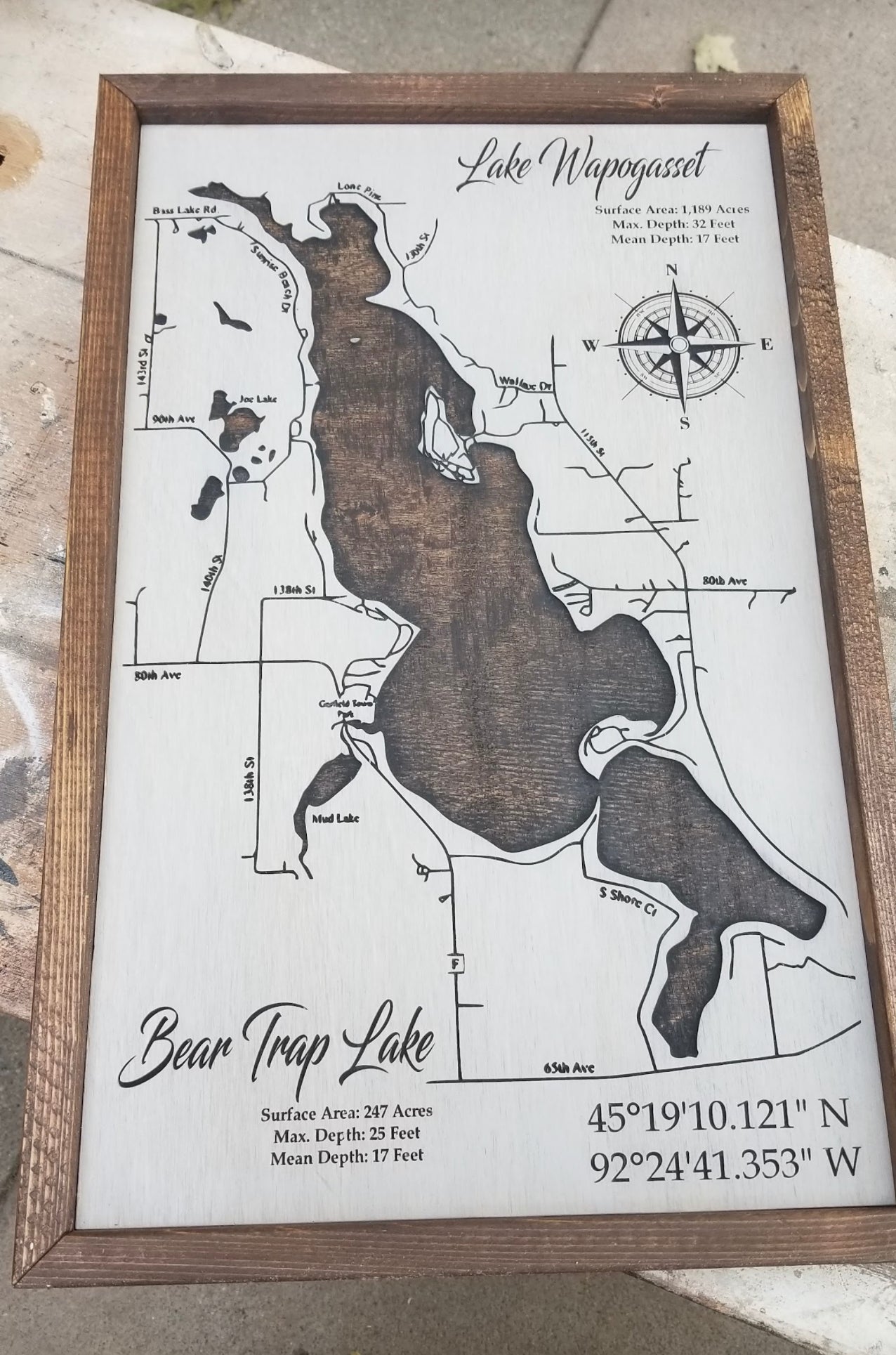 Lake Map, Laser Engraved Lake Map | Minnesota Lakes | Wisconsin Lakes