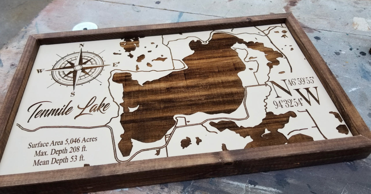 Lake Map, Laser Engraved Lake Map | Minnesota Lakes | Wisconsin Lakes
