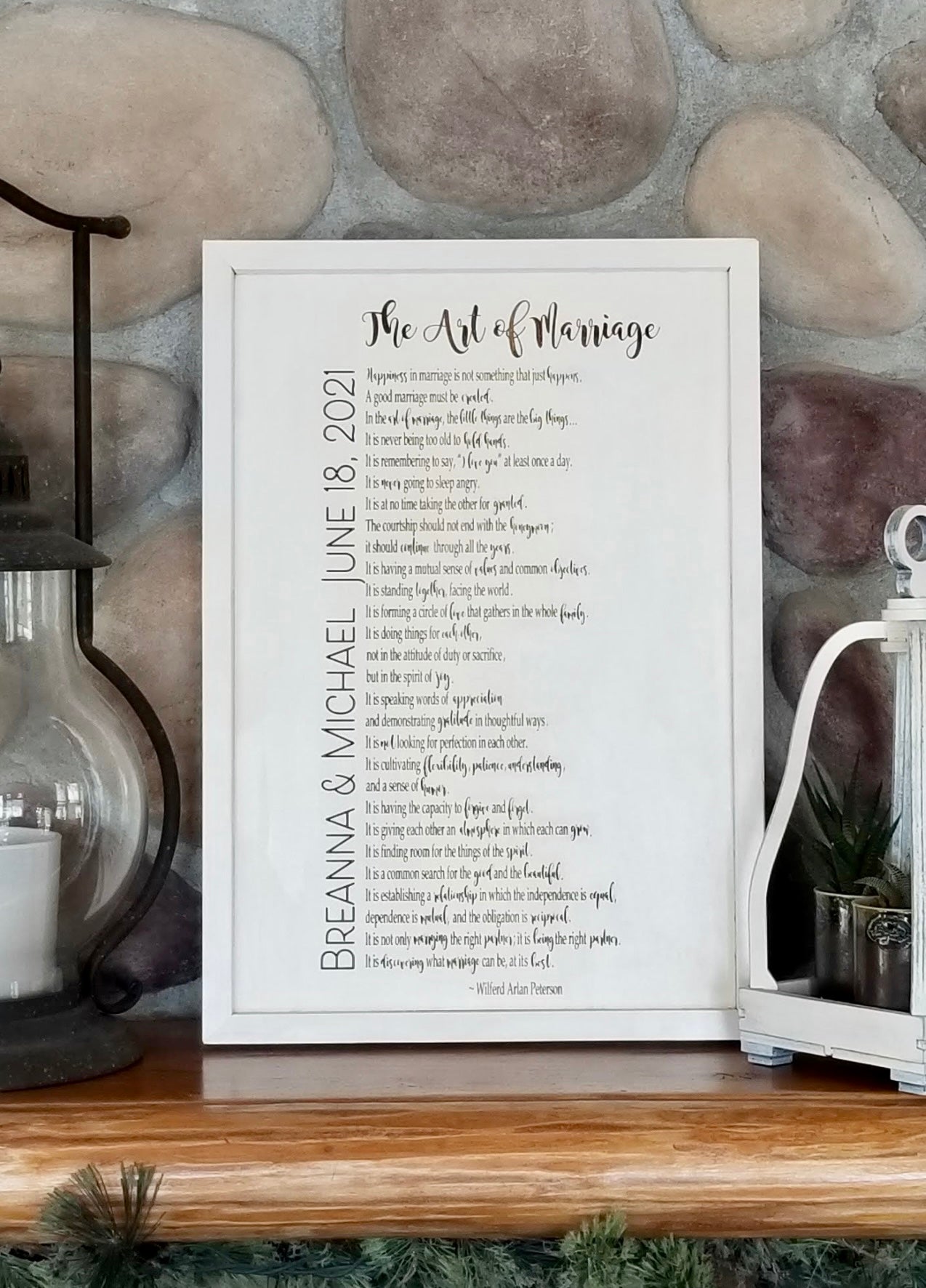 The Marriage Poem by Wilferd Arlan Peterson with personalized names and marriage date