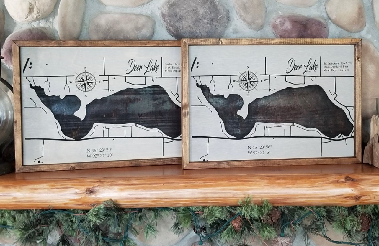 Lake Map, Laser Engraved Lake Map | Minnesota Lakes | Wisconsin Lakes
