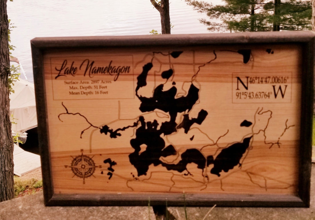 Lake Map, Laser Engraved Lake Map | Minnesota Lakes | Wisconsin Lakes