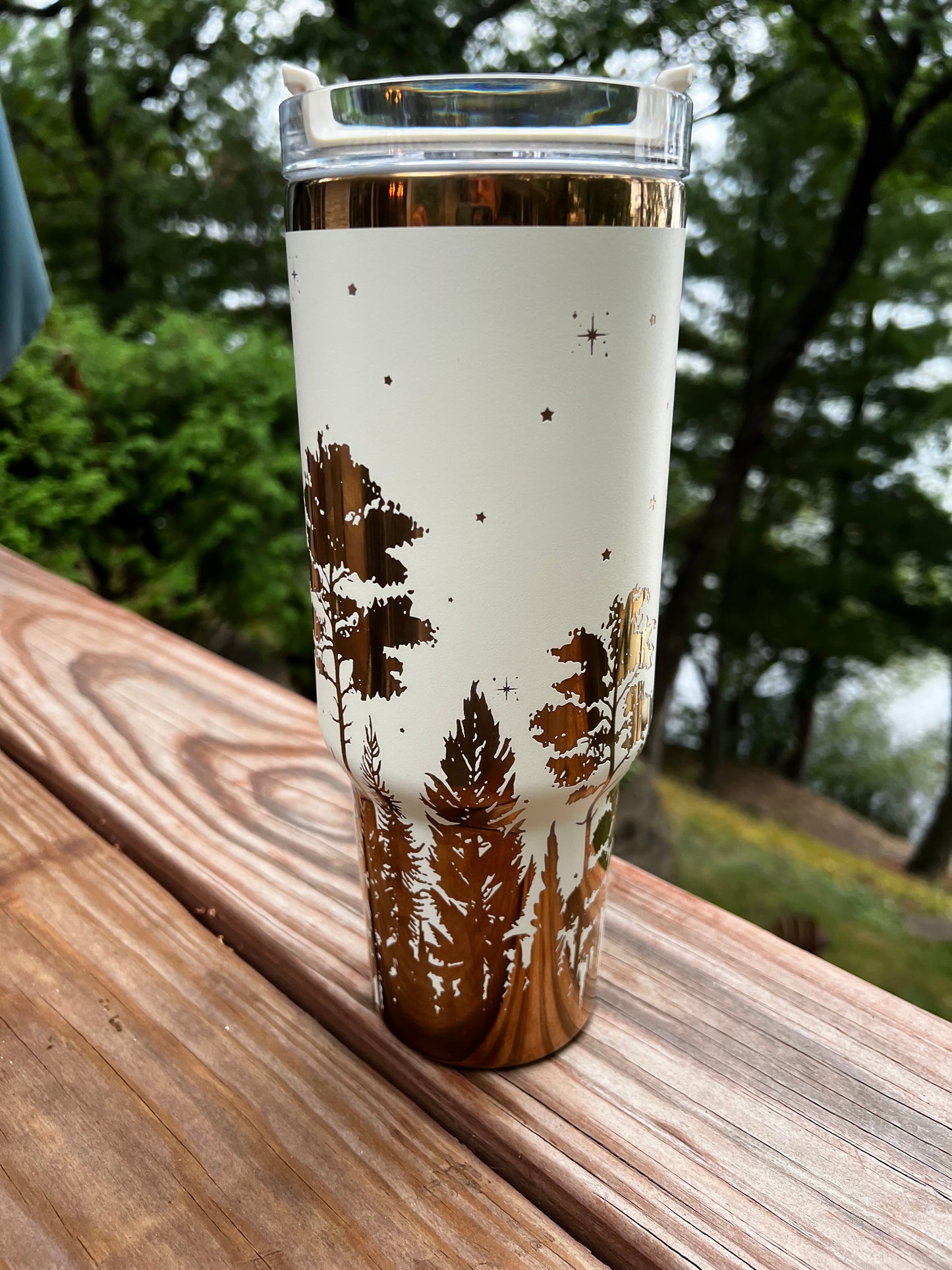 40 ounce engraved Copper Tumbler, Tree Line and Stars