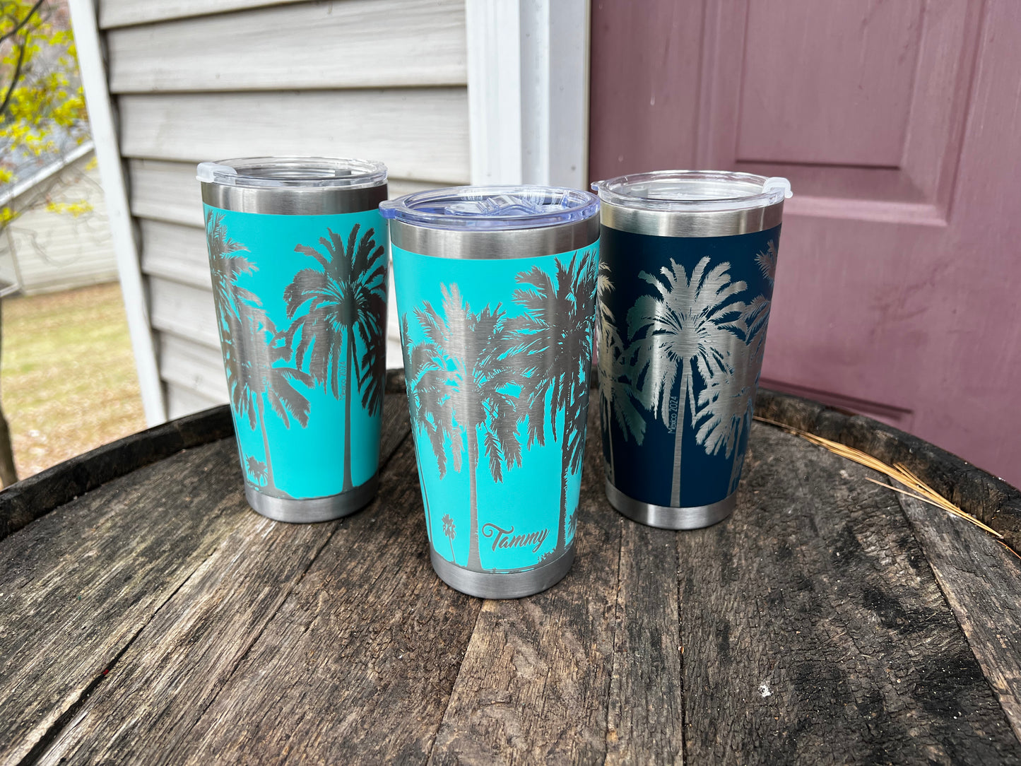 20 ounce engraved Tumbler Tropical Palm Trees