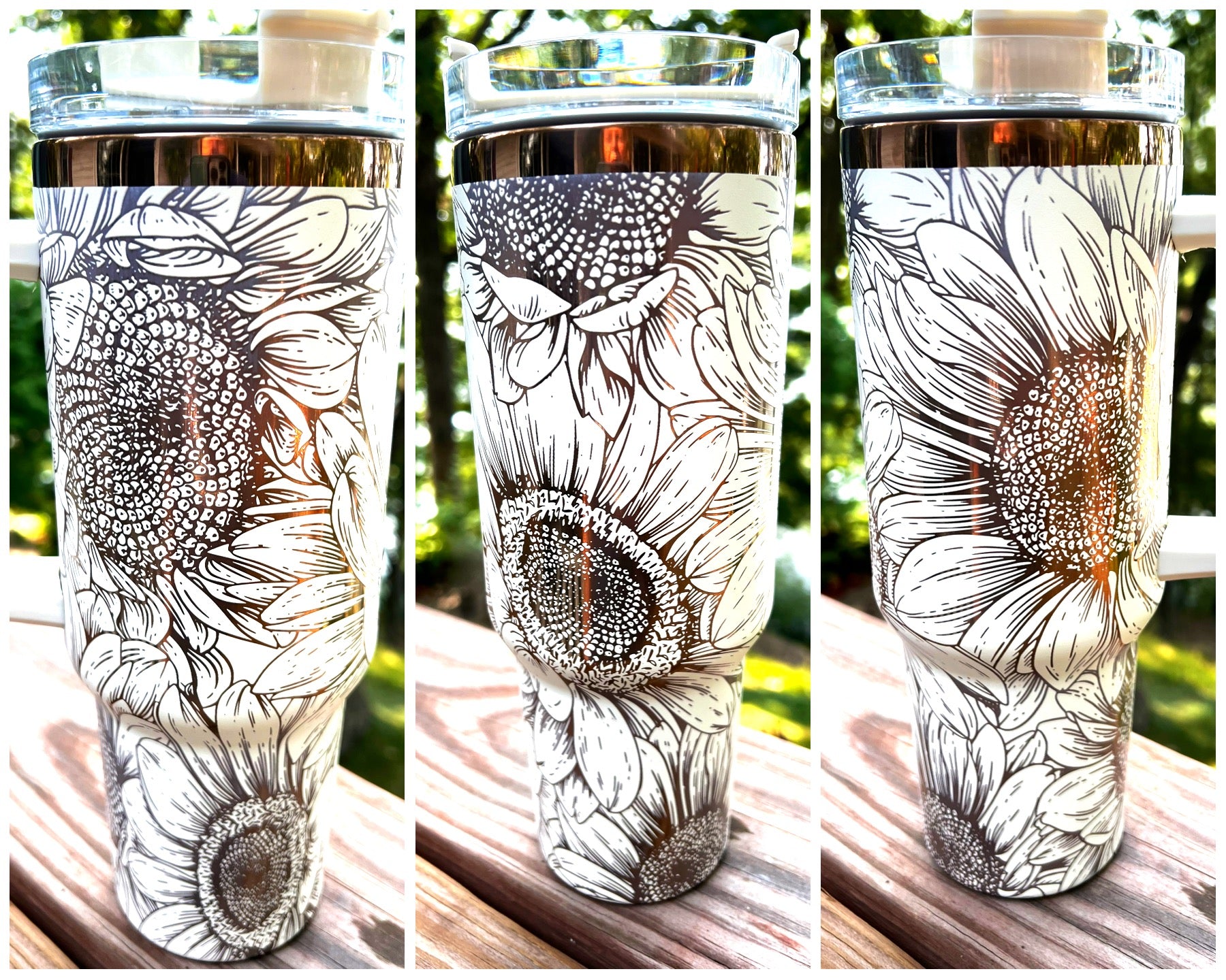 This gorgeous 40 oz. Copper Tumbler is even prettier in person. It has a stainless steel inside with a copper outside and cream powder coating and then engraved to reveal the beautiful copper underneath.