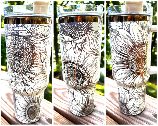 This gorgeous 40 oz. Copper Tumbler is even prettier in person. It has a stainless steel inside with a copper outside and cream powder coating and then engraved to reveal the beautiful copper underneath.