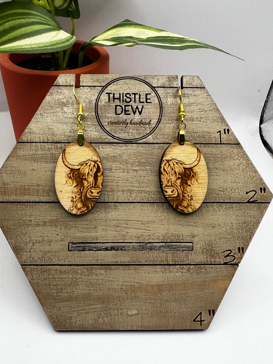 Earrings | Drop Earrings | Earrings with Highland Cows | Wooden Earrings | Highland Cow Earrings