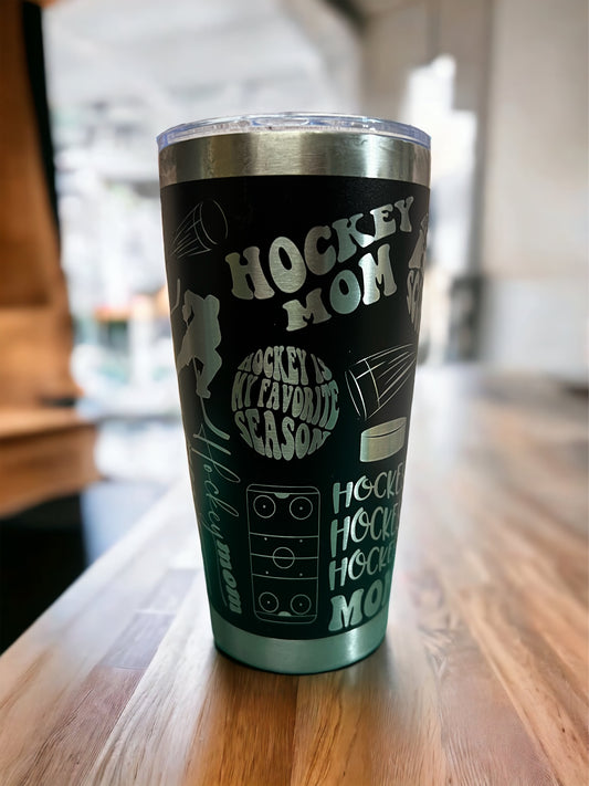 20 ounce engraved Black Tumbler - Hockey Mom