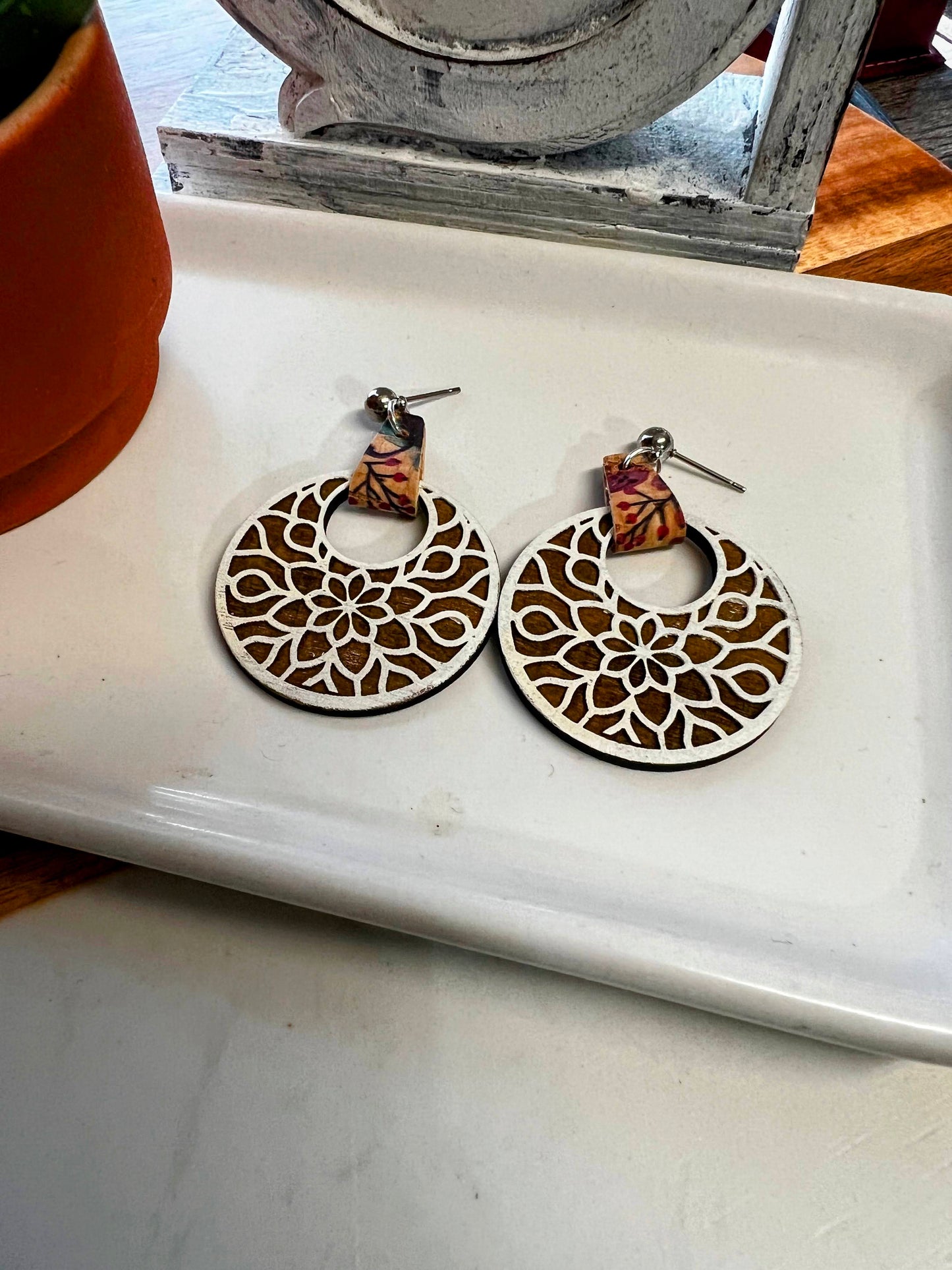 Earrings | Drop Earrings |Mandala Earrings | Wooden Earrings | Round Mandala Earrings