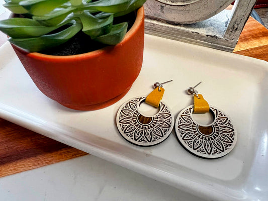 Earrings | Drop Earrings |Mandala Earrings | Wooden Earrings | Round Mandala Earrings