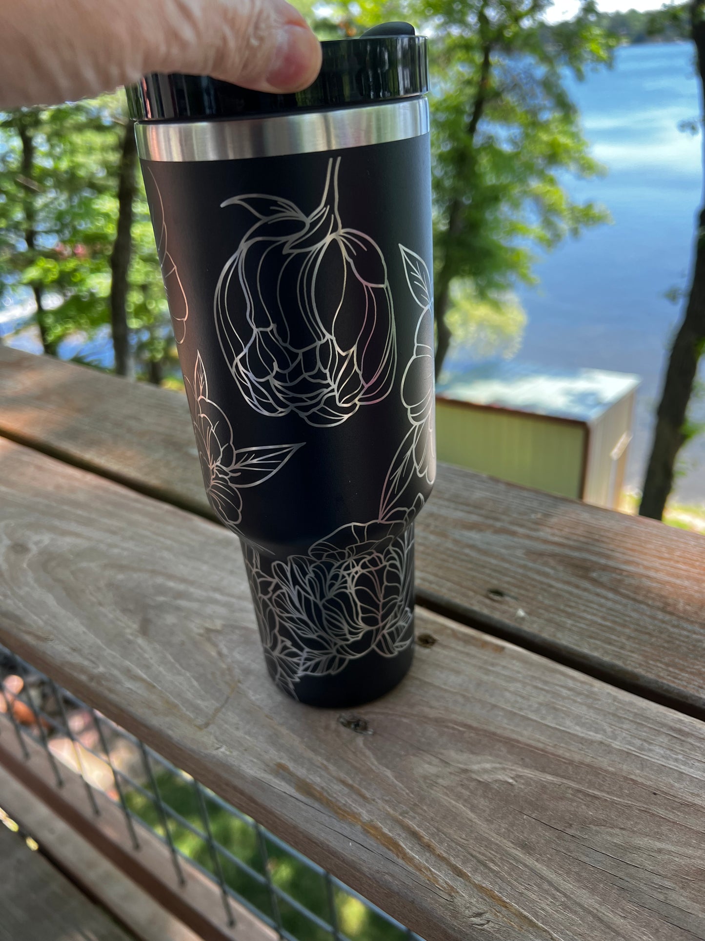 40 ounce engraved stainless steel tumbler Peonies