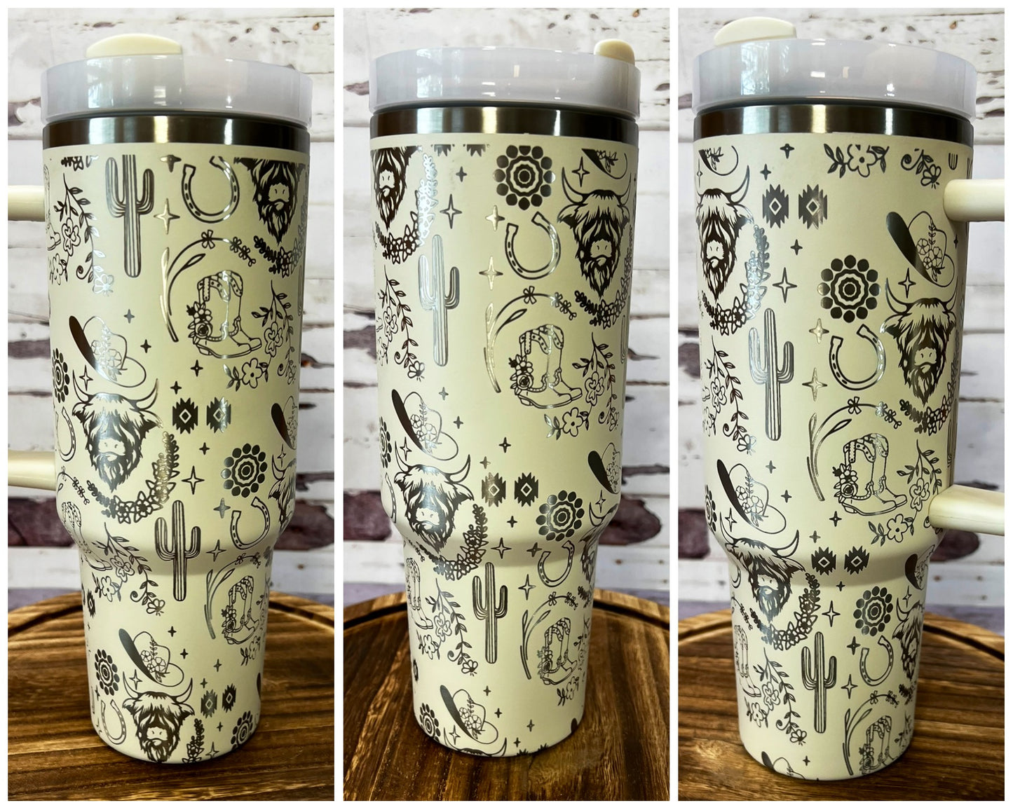 40 ounce engraved stainless steel tumbler Highland Cows, Cowboy Hats and Boots