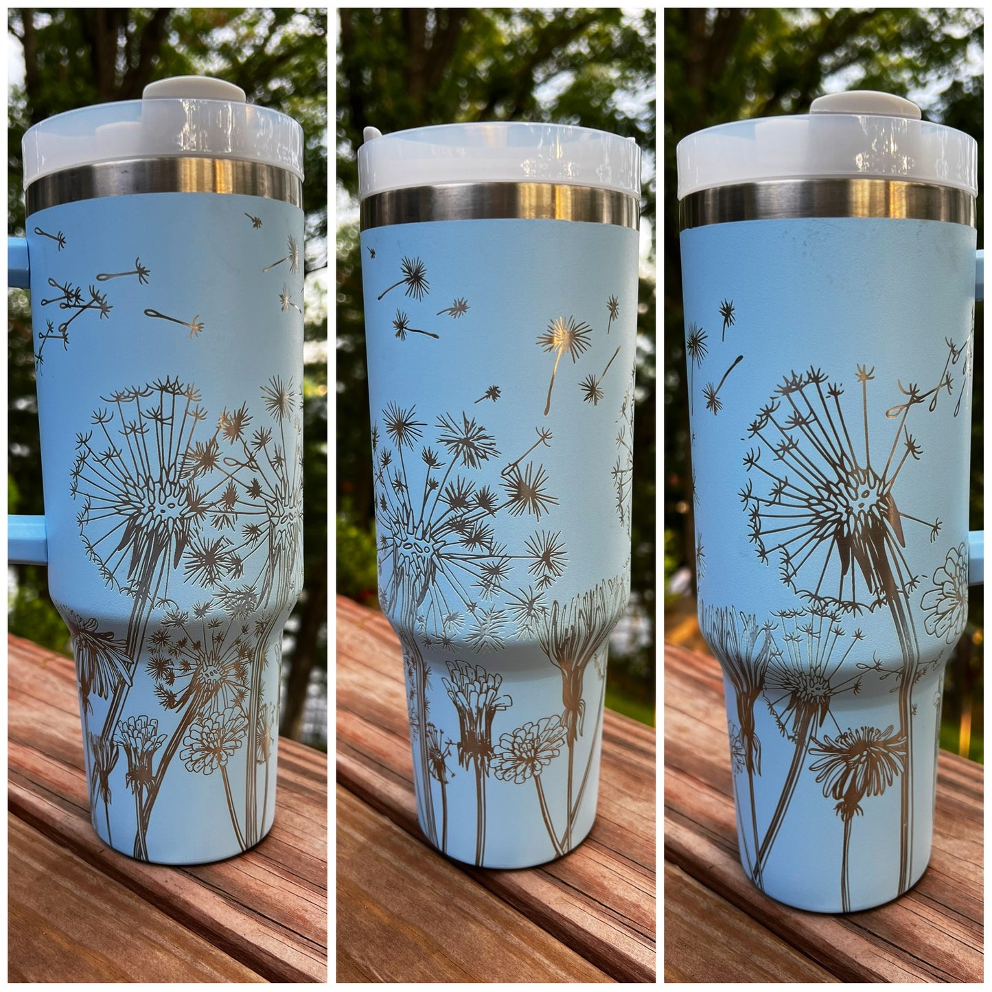 40 ounce engraved stainless steel tumbler Dandelions