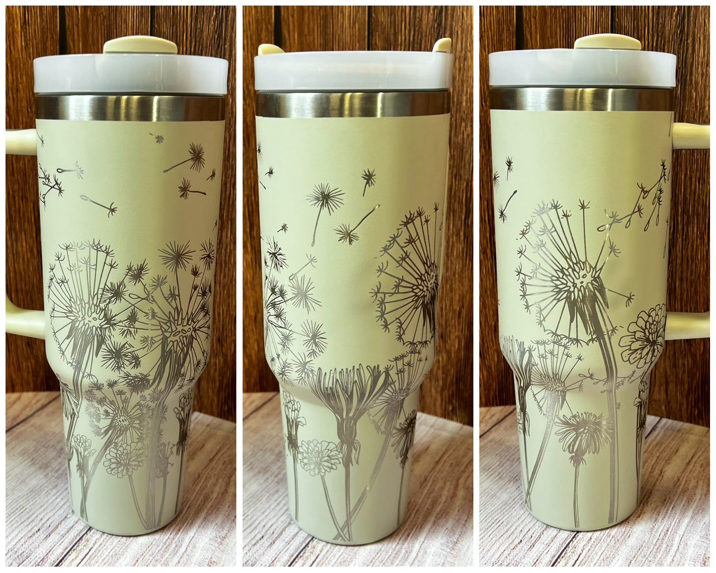 40 ounce engraved stainless steel tumbler Dandelions