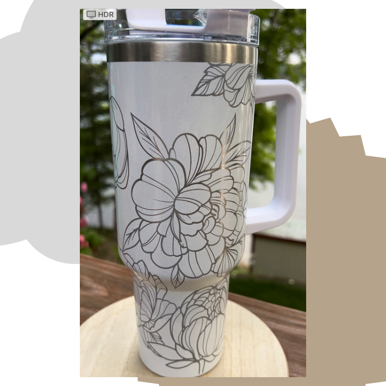 40 ounce engraved stainless steel tumbler Peonies – Thistle Dew Crafts