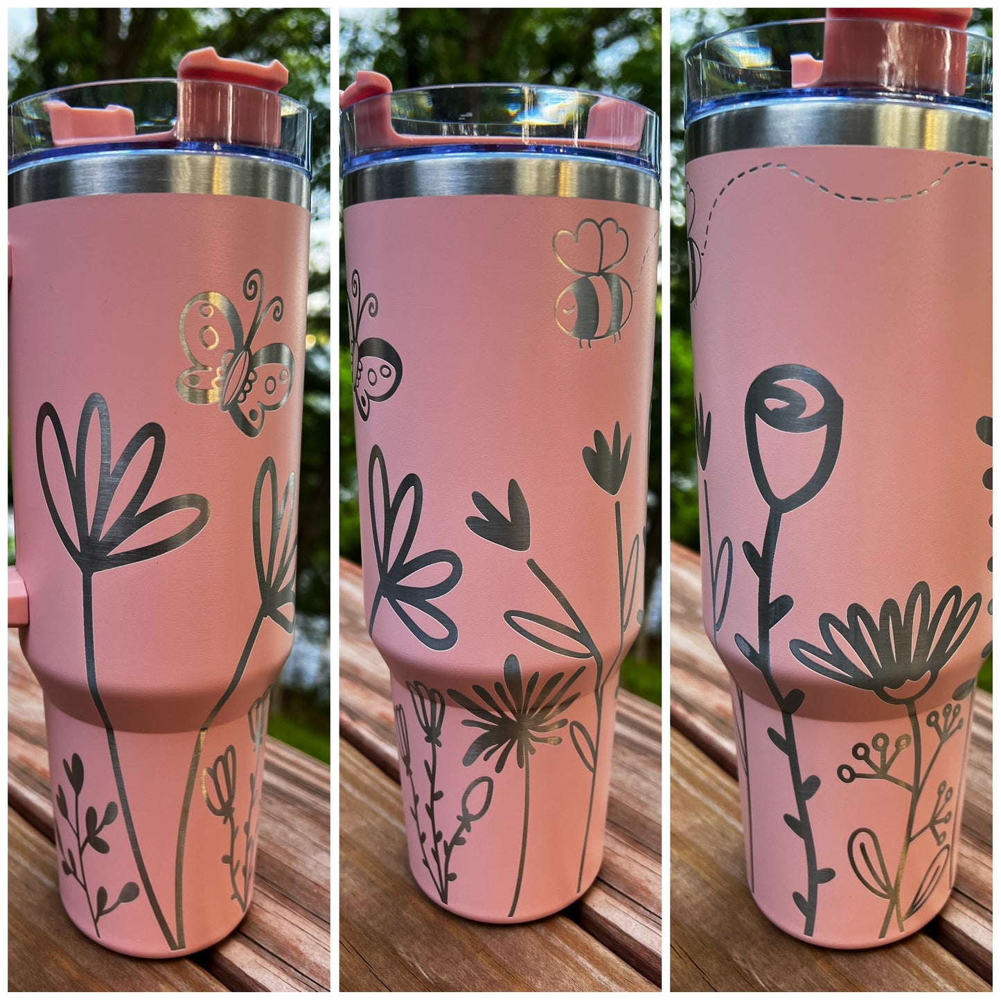 40 ounce engraved stainless steel tumbler Wild Flowers