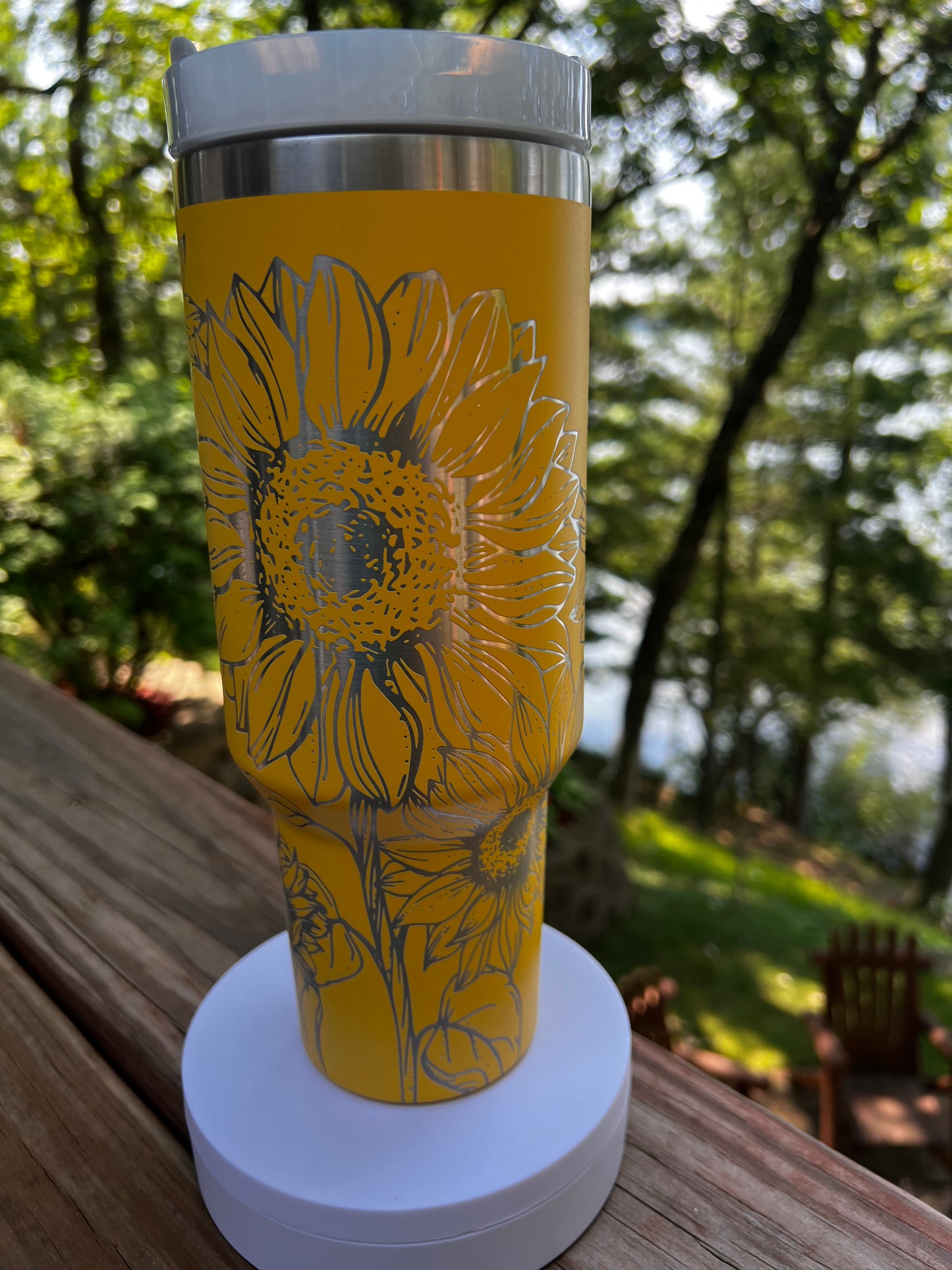Sunflower 40 ounce engraved stainless steel tumbler