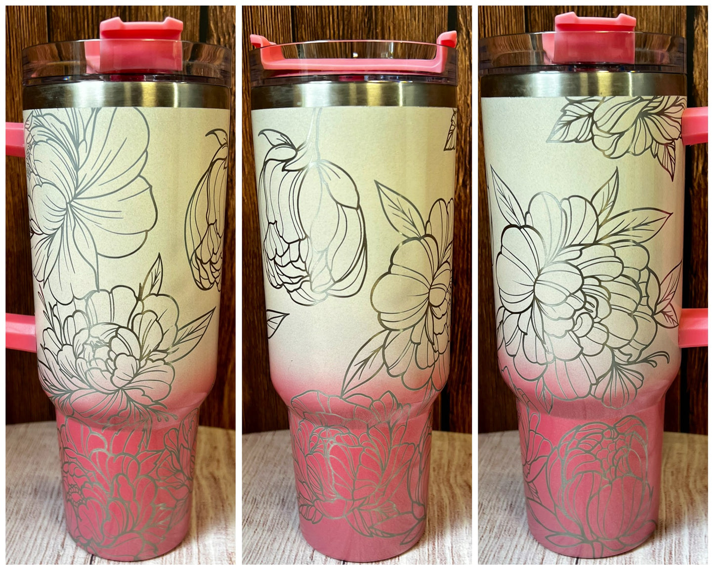 40 ounce engraved stainless steel tumbler Peonies