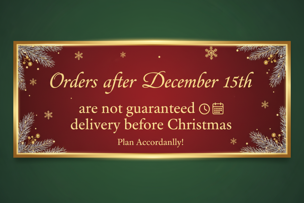 Orders after December 15th are not guaranteed delivery before Christmas