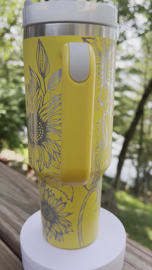 Sunflower 40 ounce engraved stainless steel tumbler