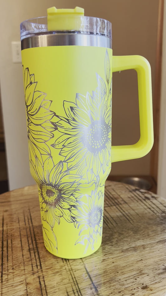 Sunflower 40 ounce engraved stainless steel tumbler