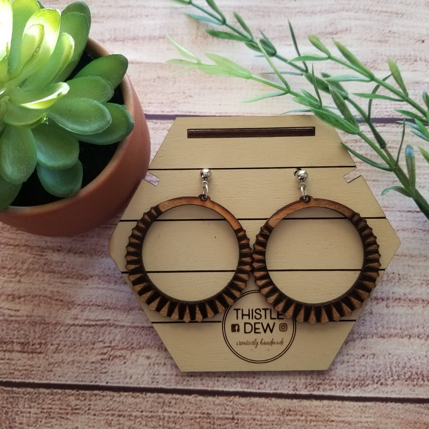 Earrings, Large geometric wooden