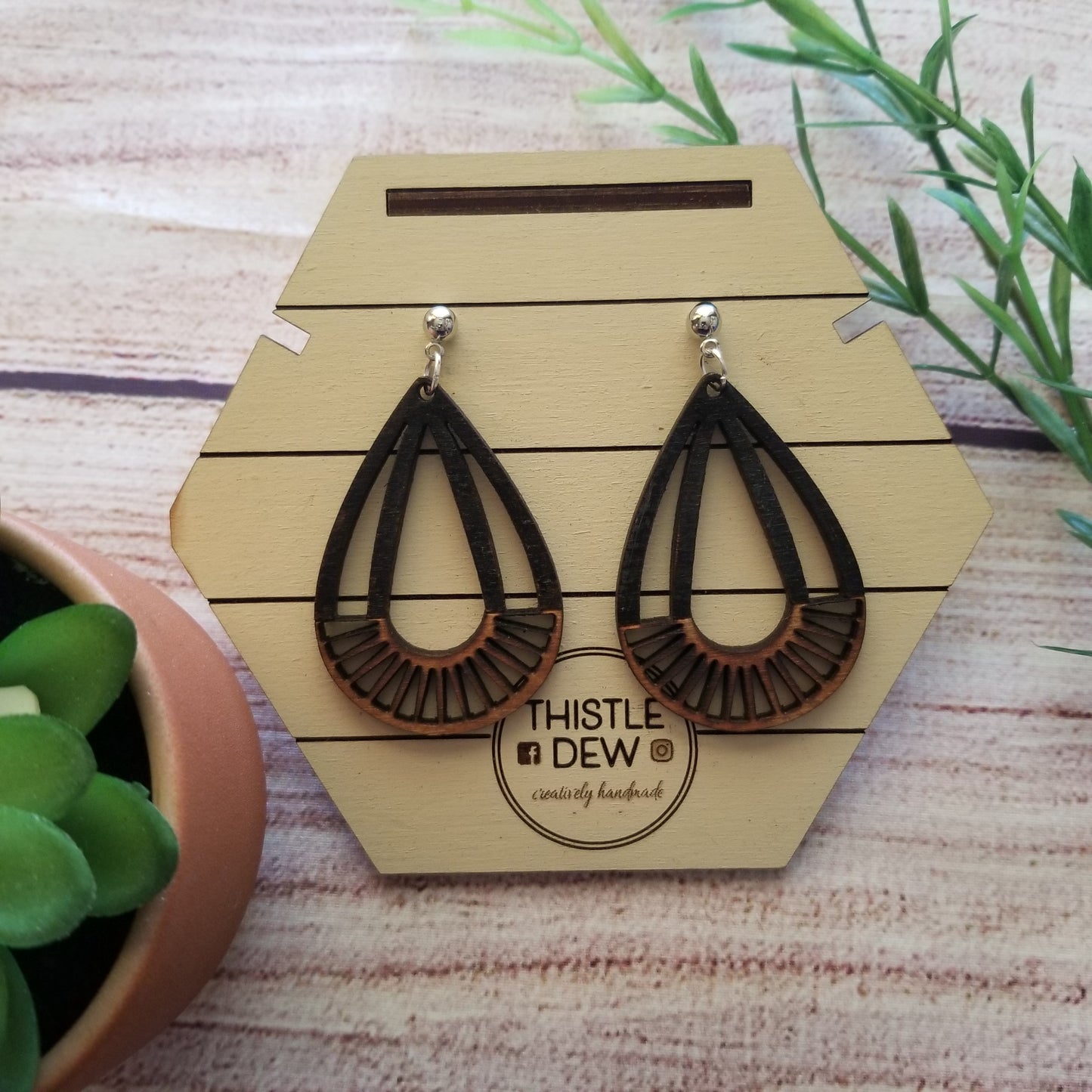Earrings | Wooden Geometric Earrings | Black and Wooden Earrings